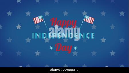 Image of happy independence day text over stars on blue background Stock Photo