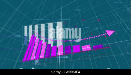 Image of pink graph over data processing on blue background Stock Photo
