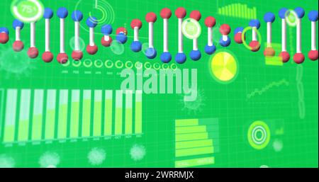 Image of dna strand spinning with medical data processing Stock Photo