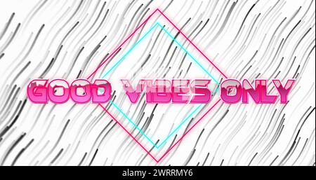 Image of good vibes only text over neon banner against wavy lines in seamless pattern Stock Photo