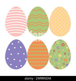 Easter eggs colorful simple set. Spring, holidays in April. Gift. Seasonal celebration. Egg hunt flat design on white background. Sunday. Stock Vector