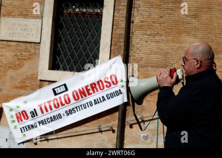 Roma, Italia. 14th Mar, 2024. I sostituti per la guida dei Taxi protestano contro il titolo oneroso sotto il Campidoglio contro il titolo oneroso - Cronaca - Roma, Italia - Gioved&#xec;, 14 Marzo 2024 (foto Cecilia Fabiano/LaPresse)&#xa0; Substitutes for taxi driving protest against the onerous title under the Capitol against the onerous title - News - Rome, Italy - Tuesday, March 14, 2024 (photo Cecilia Fabiano/LaPresse) Credit: LaPresse/Alamy Live News Stock Photo