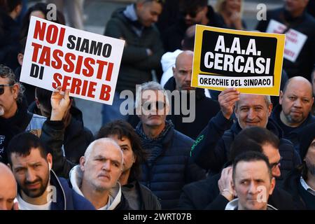 Roma, Italia. 14th Mar, 2024. I sostituti per la guida dei Taxi protestano contro il titolo oneroso sotto il Campidoglio contro il titolo oneroso - Cronaca - Roma, Italia - Gioved&#xec;, 14 Marzo 2024 (foto Cecilia Fabiano/LaPresse)&#xa0; Substitutes for taxi driving protest against the onerous title under the Capitol against the onerous title - News - Rome, Italy - Tuesday, March 14, 2024 (photo Cecilia Fabiano/LaPresse) Credit: LaPresse/Alamy Live News Stock Photo