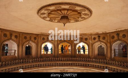 Interior of Charminar, Mughal Architecture, Hyderabad, Telangana, India. Stock Photo