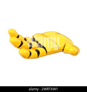 Yellow emoji bot hand giving or presenting gesture. Isolated AI or automated concept. 3d rendering Stock Photo