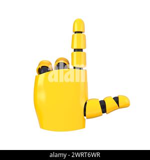 Yellow emoji robot hand showing or pointing gesture. Isolated AI or automated concept. 3d rendering Stock Photo