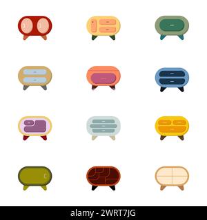 Bright color logo of the cabinet. Home furniture interior concept. Cozy bedside tables vector. Stock Vector