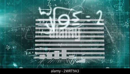 Image of data processing with mathematical equations on black background Stock Photo