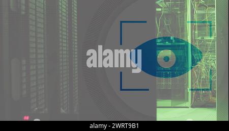 Image of eye retina round scanner against computer server room Stock ...