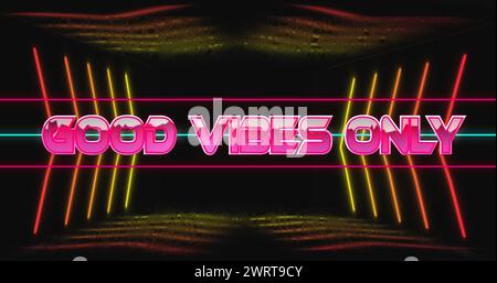 Image of good vibes only text between lines over arrows and abstract pattern in background Stock Photo