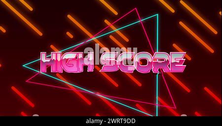 Image of high score text on triangles over lines against abstract background Stock Photo