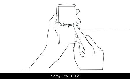 Self drawing animation of continuous one line hands holding smartphone Stock Vector