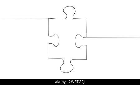 One line connecting puzzle pieces in one continuous line. Puzzle element Stock Vector