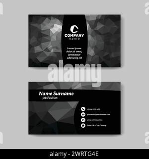 Vector low poly abstract black and white visit card template, horizontal presentation covers, collections of backgrounds, trendy, geometric, cyber pol Stock Vector