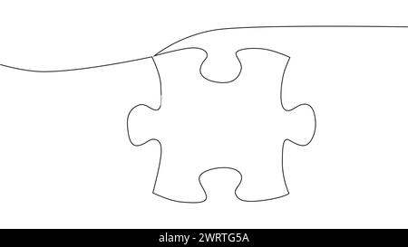 One line connecting puzzle pieces in one continuous line. Puzzle element Stock Vector