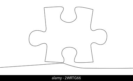 One line connecting puzzle pieces in one continuous line. Puzzle element Stock Vector