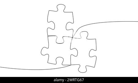One line connecting puzzle pieces in one continuous line. Puzzle element Stock Vector
