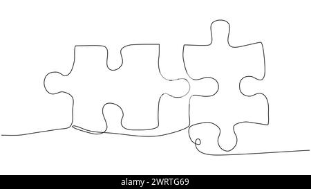 One line connecting puzzle pieces in one continuous line. Puzzle element Stock Vector