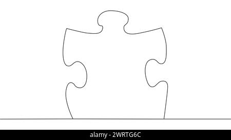 One line connecting puzzle pieces in one continuous line. Puzzle element Stock Vector