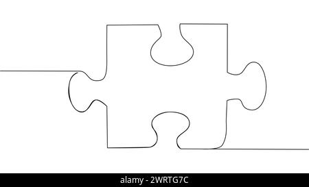 One line connecting puzzle pieces in one continuous line. Puzzle element Stock Vector