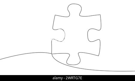 One line connecting puzzle pieces in one continuous line. Puzzle element Stock Vector