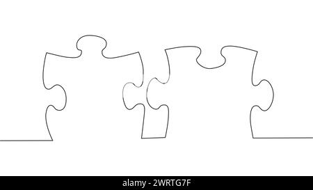 One line connecting puzzle pieces in one continuous line. Puzzle element Stock Vector