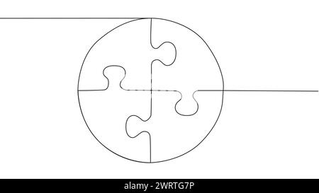 One line connecting puzzle pieces in one continuous line. Puzzle element Stock Vector