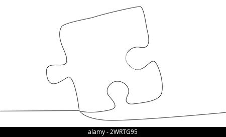 One line connecting puzzle pieces in one continuous line. Puzzle element Stock Vector
