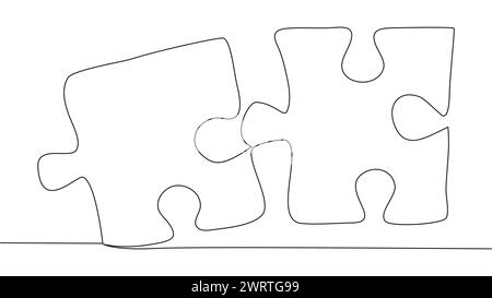 One line connecting puzzle pieces in one continuous line. Puzzle element Stock Vector