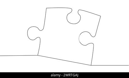 One line connecting puzzle pieces in one continuous line. Puzzle element Stock Vector