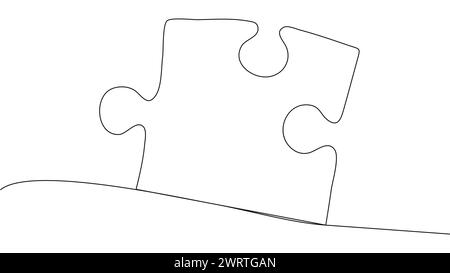 One line connecting puzzle pieces in one continuous line. Puzzle element Stock Vector
