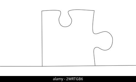 One line connecting puzzle pieces in one continuous line. Puzzle element Stock Vector