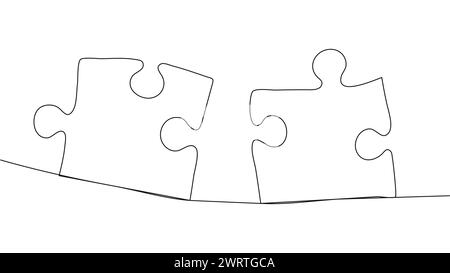 One line connecting puzzle pieces in one continuous line. Puzzle element Stock Vector