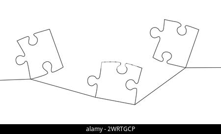 One line connecting puzzle pieces in one continuous line. Puzzle element Stock Vector