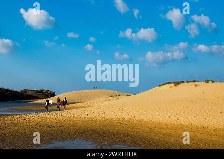 Sand dunes and blue sky, Praia da Bordeira, Carrapateira, Algarve, West Coast, Atlantic Ocean, Portugal Stock Photo