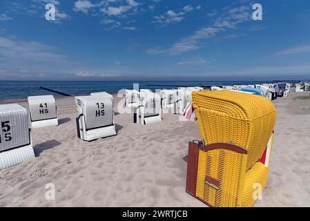 Beach chairs on the beach of Kuehlungsborn, Mecklenburg-Vorpommern, Germany Stock Photo