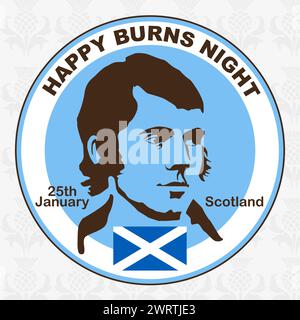 Robert Burns - Scottish poet, folklorist, author of numerous poems and poems. Robert Burns medal. Vector illustration. Stock Vector