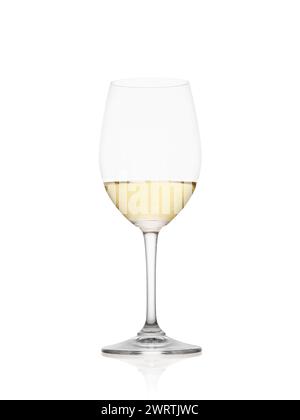 Half full wine glass with white wine isolated on white background Stock Photo