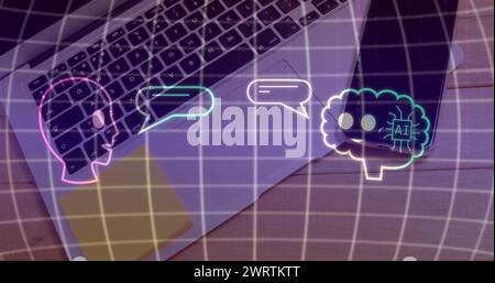 Image of ai data processing and icons over laptop and smartphone Stock Photo