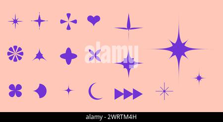 Vector illustration. Bauhaus. Abstract modern geometric shape silhouettes, purple brutalism forms on pastel background. Drawn minimalist style. Stock Vector