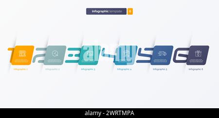 Vector number infographic template composed of 6 rounded squares Stock Vector