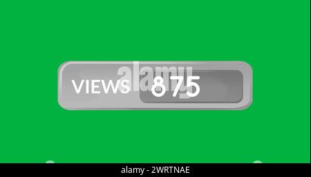 Digital image of a grey box containing numbers of views increasing on a green background 4k Stock Photo