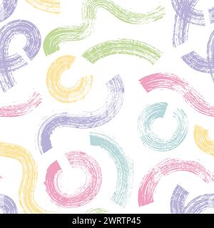 Wavy and swirled colored brush strokes vector seamless pattern. bright paint freehand scribbles, abstract ink crayon chalk background. Brushstrokes, s Stock Vector