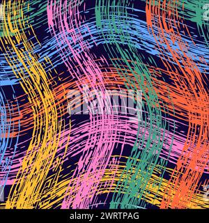 Vector hand drawn cute checkered pattern. Doodle Plaid wavy wide brush texture. Crossing squiggle lines. Abstract cute delicate pattern ideal for fabr Stock Vector