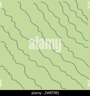 Decorative square pattern with hand drawn stripe shapes. Hand painted grungy ink doodles in green, grey colors. Wavy curly lines print Stock Vector