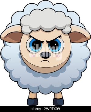 Fluffy cartoon  sheep with an angry expression isolated on white Stock Vector
