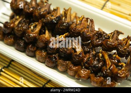 Japanese snails at a Kyoto market stall in Japan. Stock Photo