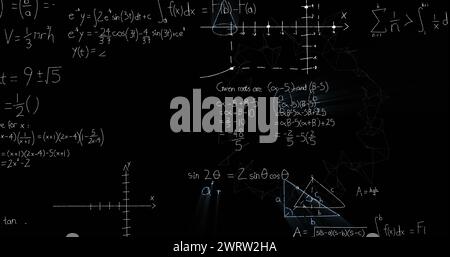 Image of mathematical equations on black background Stock Photo