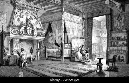 Interior of a seigniorial house or manor house, 14th century Stock Photo