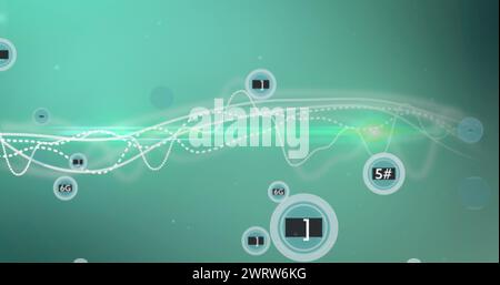 Image of network of connections and numbers over blue background Stock Photo